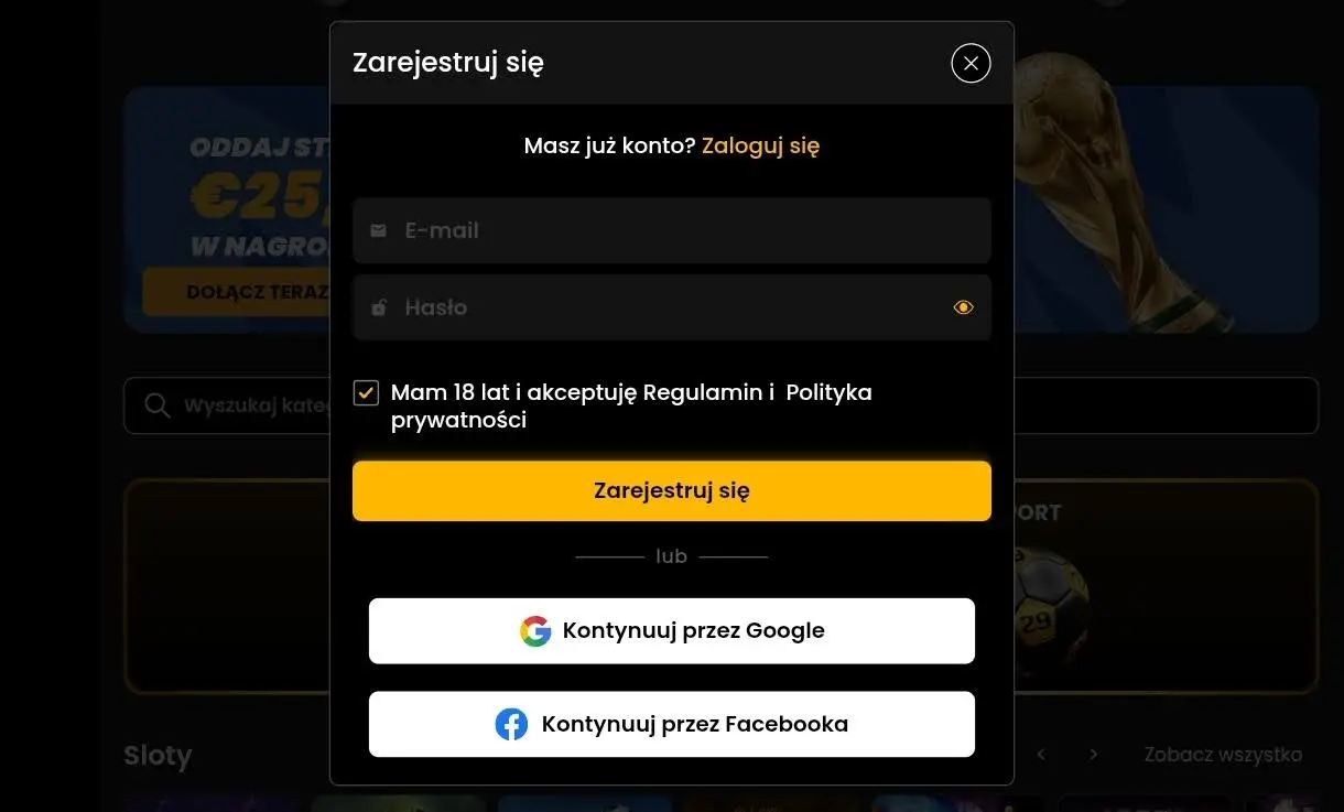 Rejestracja w 29Black Casino