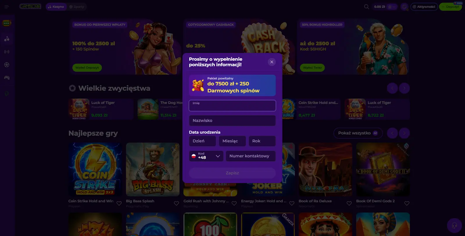 Rejestracja w Gambloria Casino