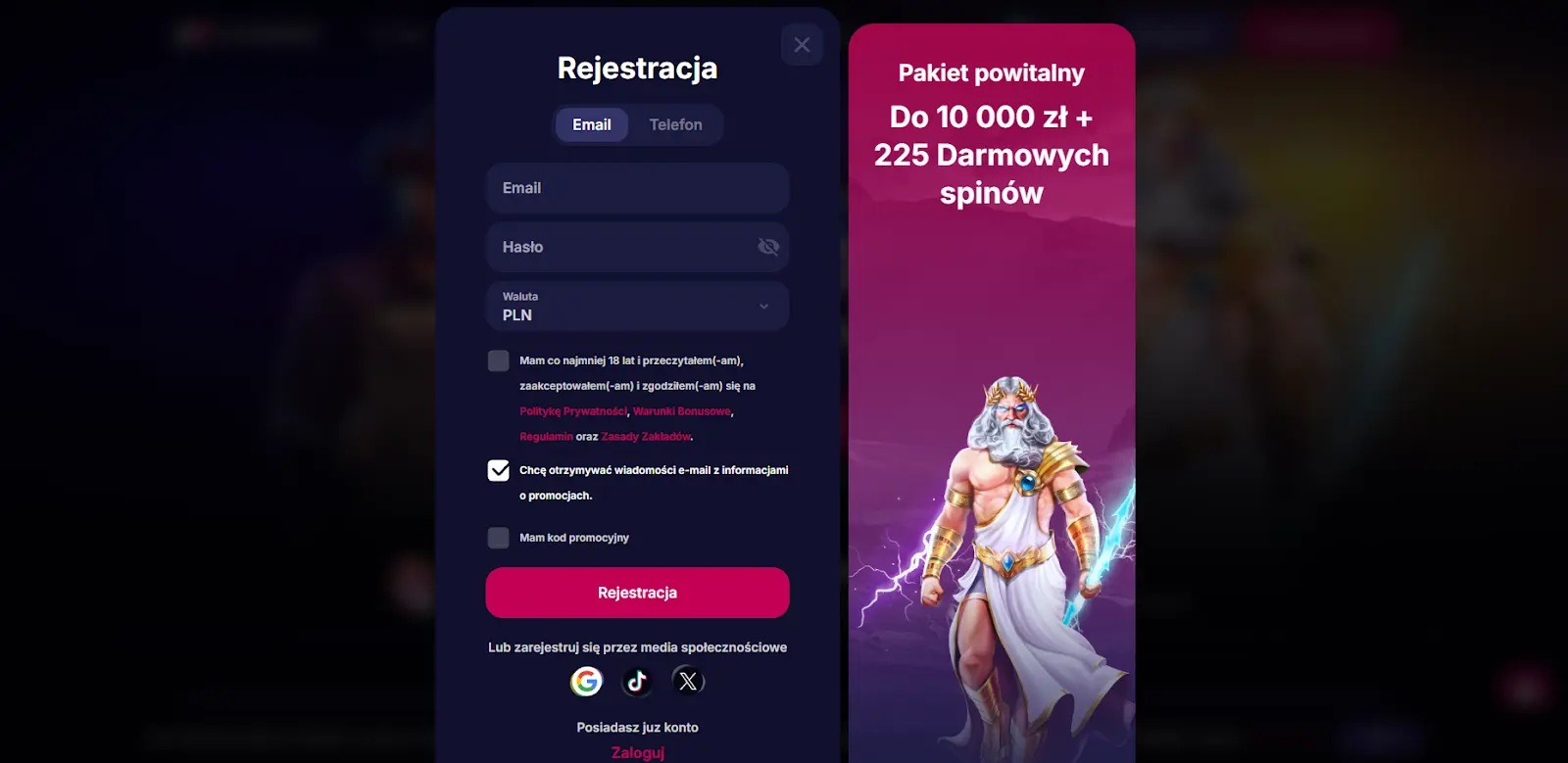Rejestracja w NV Casino