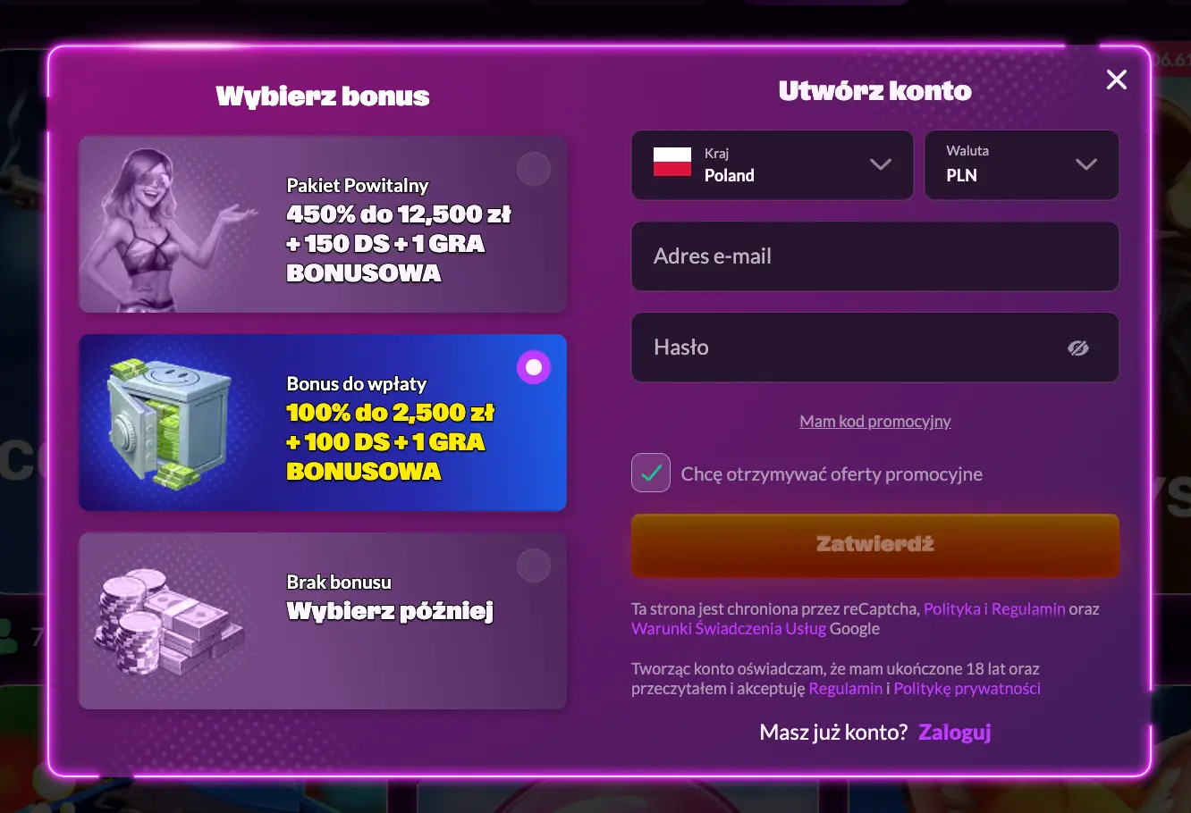 Rejestracja w SlotRave