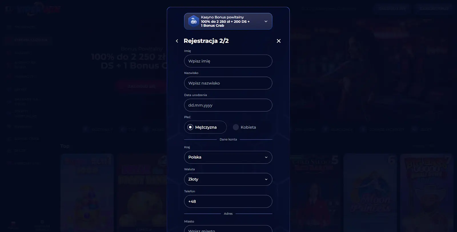 Rejestracja w ViperWin Casino