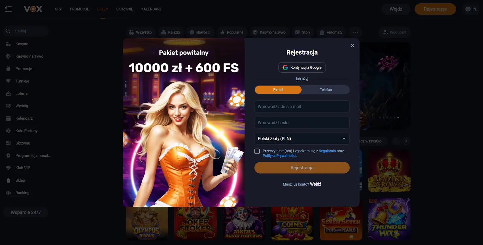 Rejestracja w Vox Casino