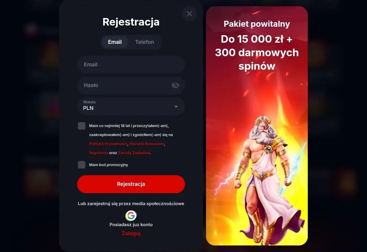 Rejestracja w Yep Casino