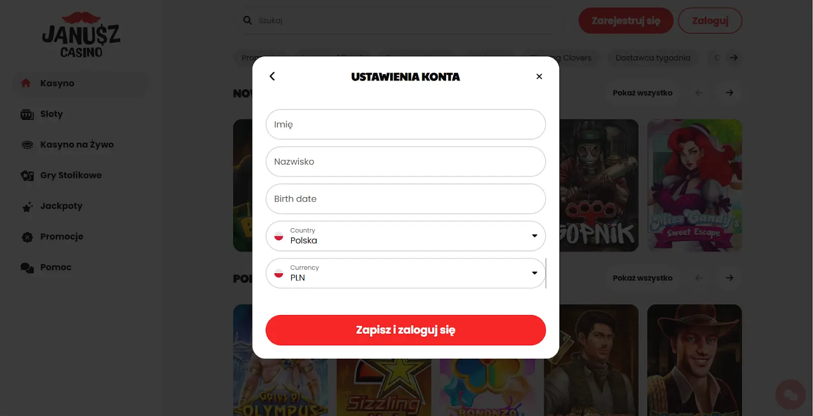 janusz casino rejestracja