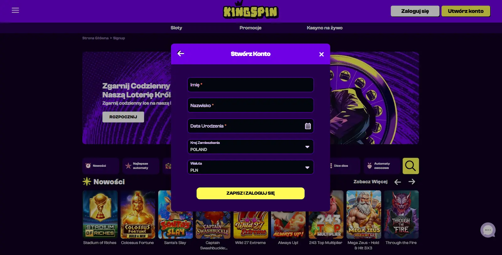 kingspin casino rejestracja