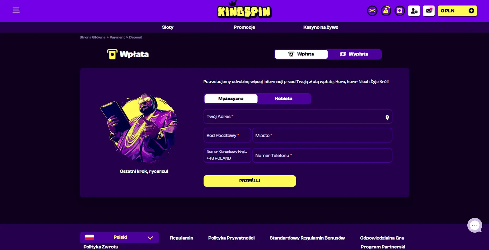 kingspin casino rejestracja