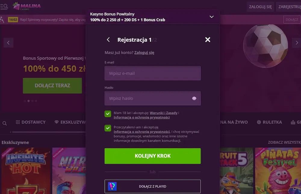 malina-casino-rejestracja-krok-2