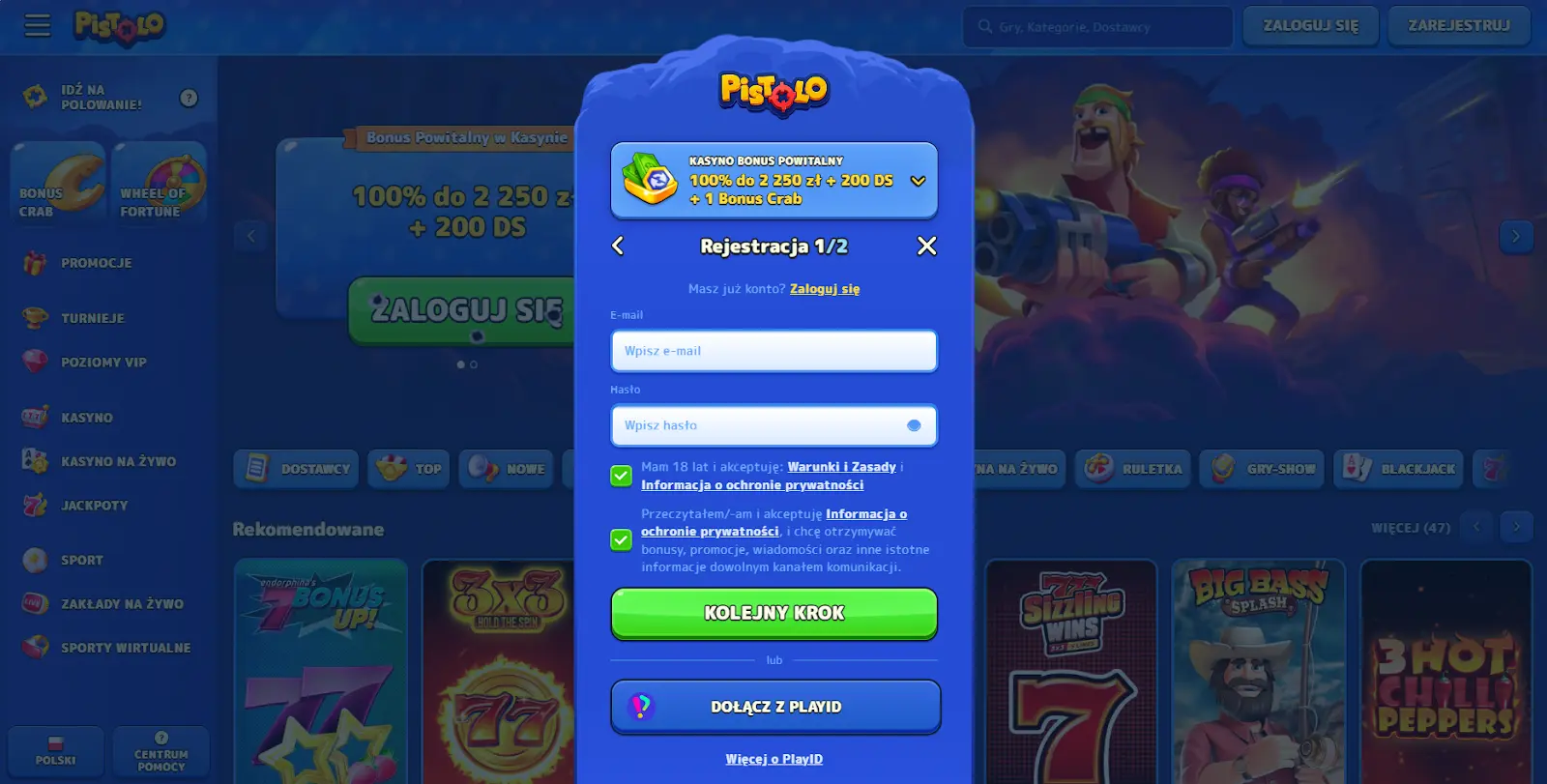 pistolo casino rejestracja