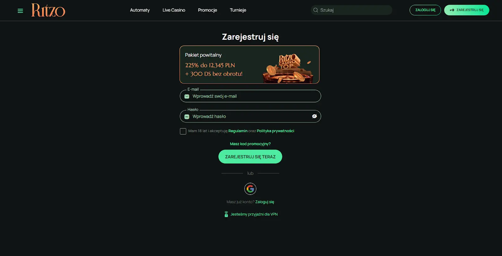 ritzo casino rejestracja