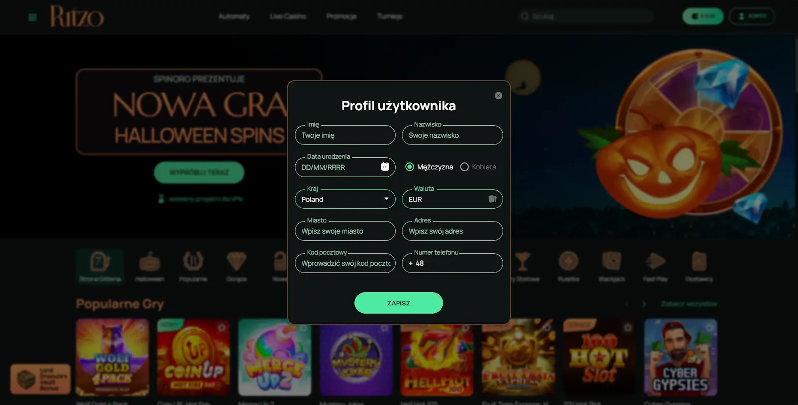 ritzo casino rejestracja